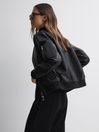 Reiss Black Bradie Leather Zip-Through Bomber Jacket