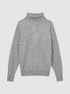Reiss Grey Mabel Fitted Cashmere Roll Neck Top