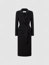 Reiss Black Arla Petite Relaxed Wool Blend Blindseam Belted Coat