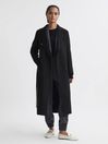 Reiss Black Arla Petite Relaxed Wool Blend Blindseam Belted Coat