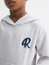 Reiss Ice Blue Cade Senior Relaxed Garment Dyed Logo Hoodie