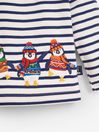 JoJo Maman Bébé Ecru Navy Stripe Stripe Penguin Appliqué Top