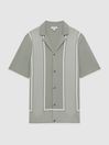 Reiss Sage/White Heath Striped Cuban Collar Shirt