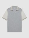 Reiss Soft Grey/White Kingsford Open Collar Striped T-Shirt