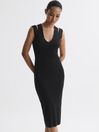 Reiss Black Kara Knitted Double Strap Midi Dress