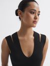 Reiss Black Kara Knitted Double Strap Midi Dress