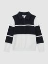 Reiss Navy/White Tokyo Senior Slim Fit Half-Zip Long Sleeve Polo Shirt