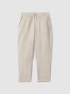 Reiss Stone Wilfred Linen Drawstring Tapered Trousers