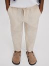 Reiss Stone Wilfred Linen Drawstring Tapered Trousers