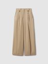 Reiss Light Khaki Leila Petite Linen Front Pleat Trousers