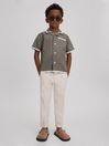 Reiss Khaki/White Vitan Linen Contrast Cuban Collar Shirt