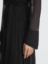 Reiss Black Callie Belted Ruffle Midi Dress