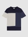 Reiss Navy Multi Holborn Mercerised Cotton Colourblock T-Shirt