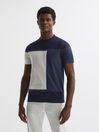 Reiss Navy Multi Holborn Mercerised Cotton Colourblock T-Shirt