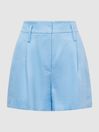 Reiss Blue Hollie Linen Pleat Front Shorts