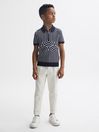 Reiss Navy/White Maycross Senior Half-Zip Striped Polo T-Shirt