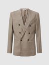Reiss Oatmeal Abbey Slim Fit Double Breasted Checked Blazer