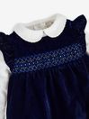 JoJo Maman Bébé Navy Blue Girls' 2-Piece Velvet Smocked Baby Dress & Body Set