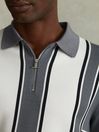 Reiss Airforce Blue/White Orion Knitted Half Zip Polo Shirt