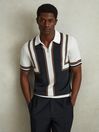 Reiss Navy/White Orion Knitted Half Zip Polo Shirt