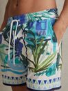 Reiss Green Multi Huwai Printed Drawstring Waist Swim Shorts
