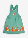 JoJo Maman Bébé Green Fox & Fruit Girls' 2-Piece Appliqué Pinafore Dress & Top Set