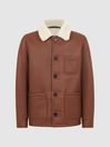 Reiss Brown Atlanta Leather Shearling Button-Through Jacket