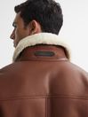 Reiss Brown Atlanta Leather Shearling Button-Through Jacket