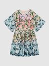 Reiss Multi Marnie Senior Floral Print Bell Sleeve Dress