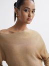 Reiss Gold Louisa Metallic Asymmetric Knitted Top