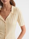 Reiss Lemon Stella Fitted Striped Button Through T-Shirt