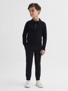Reiss Navy Holms Junior Merino Wool Polo Shirt