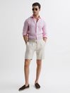 Reiss Soft Pink Herringbone Stripe Ruban Linen Long Sleeve Shirt