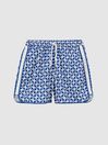 Reiss Bright Blue/White Runner Reiss | Ché Printed Drawstring Swim Shorts