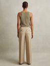 Reiss Light Khaki Leila Linen Front Pleat Trousers