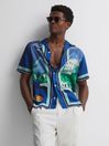Reiss Multi Como Reiss | Ché Bespoke Print Cuban Collar Button-Through Shirt