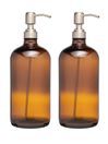 &Again Brown Amber Glass Pump Bottle 1000Ml Set of 2