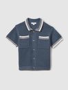 Reiss Airforce Blue Coulson Senior Crochet Contrast Trim Shirt