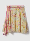 Reiss Pink/Yellow Lyla Floral Print Tie Waist Mini Skirt