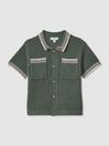 Reiss Dark Sage Green Coulson Junior Crochet Contrast Trim Shirt