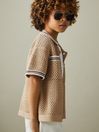 Reiss Soft Taupe Coulson Junior Crochet Contrast Trim Shirt