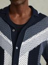 Reiss Navy Multi Panko Cotton Blend Crochet Cuban Collar Shirt