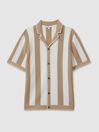 Reiss Stone/Optic White Naxos Knitted Cuban Collar Shirt