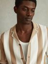 Reiss Stone/Optic White Naxos Knitted Cuban Collar Shirt