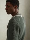 Reiss Dark Sage Green Coulson Cotton Blend Crochet Shirt
