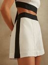 Reiss White/Navy Rebecca Linen Colourblock Shorts
