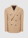 Reiss Camel Lough Double Breasted Slim Fit Textured Blazer