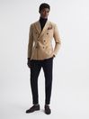 Reiss Camel Lough Double Breasted Slim Fit Textured Blazer