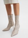 Reiss Stone Caley Pointed Kitten Heel Leather Boots