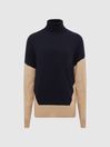Reiss Navy/Camel Nova Colourblock Roll-Neck Sweater